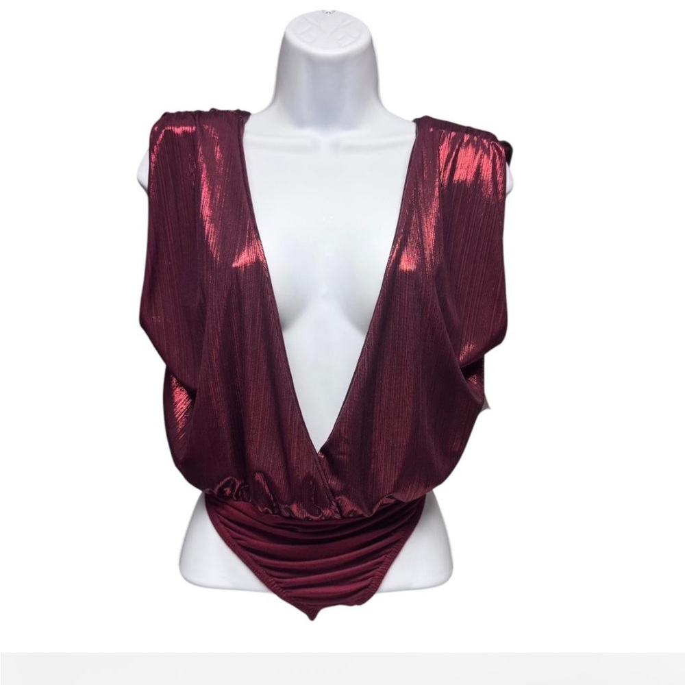 Nasty Gal Red Bodysuit Snap Bottom with Shoulder Pads